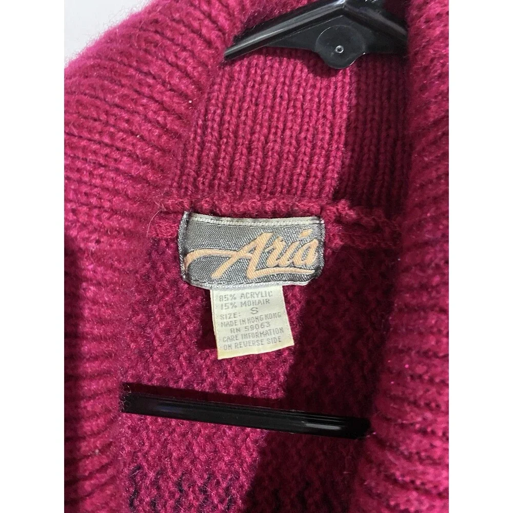 Vtg Aria Sweater L Fuchsia Pink Mohair Plaid Long Boho Oversized‎ Cozy Stretch